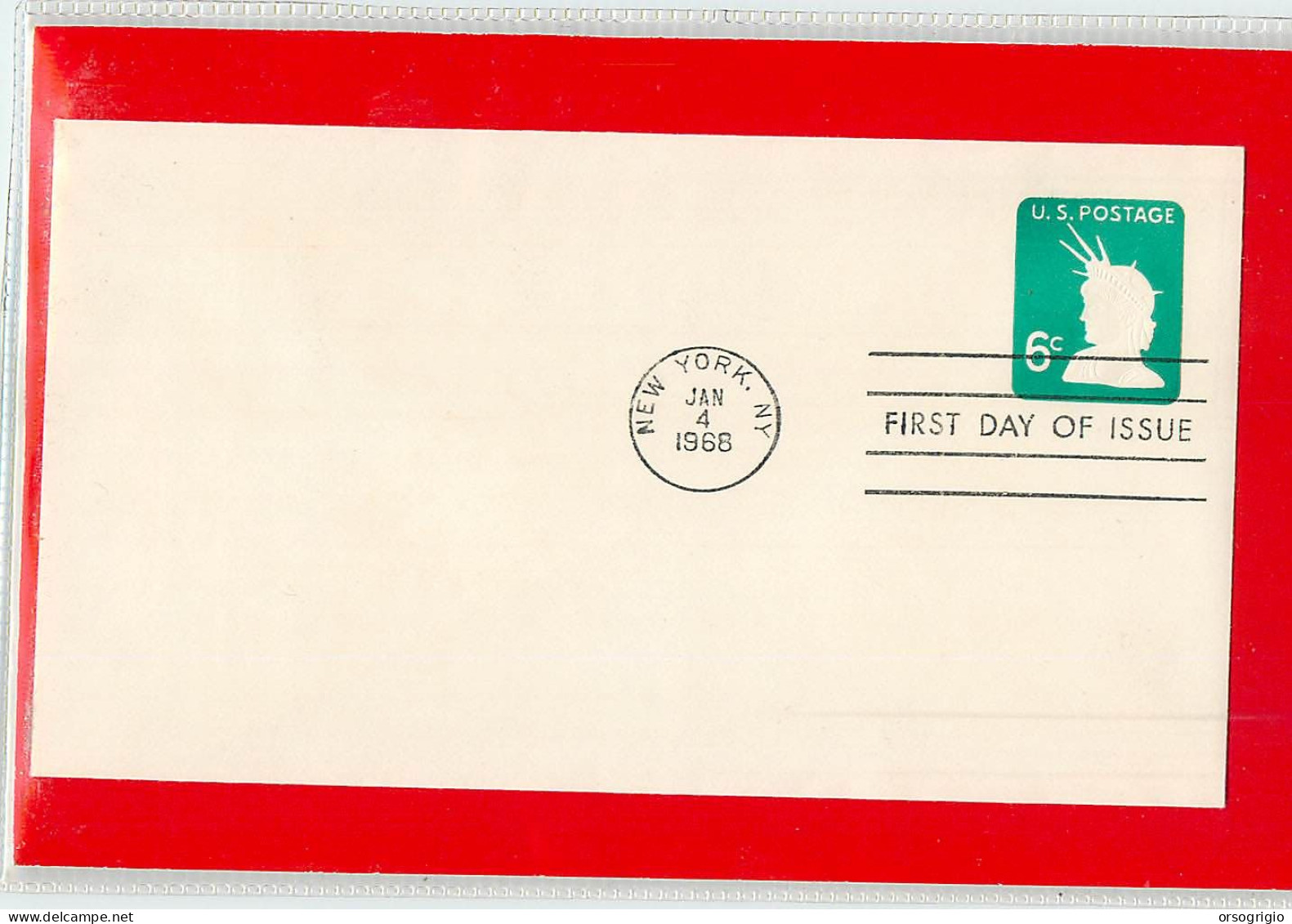 USA - EMBOSSED STAMPED ENVELOPE - FDC 1968  6c. - 1961-80