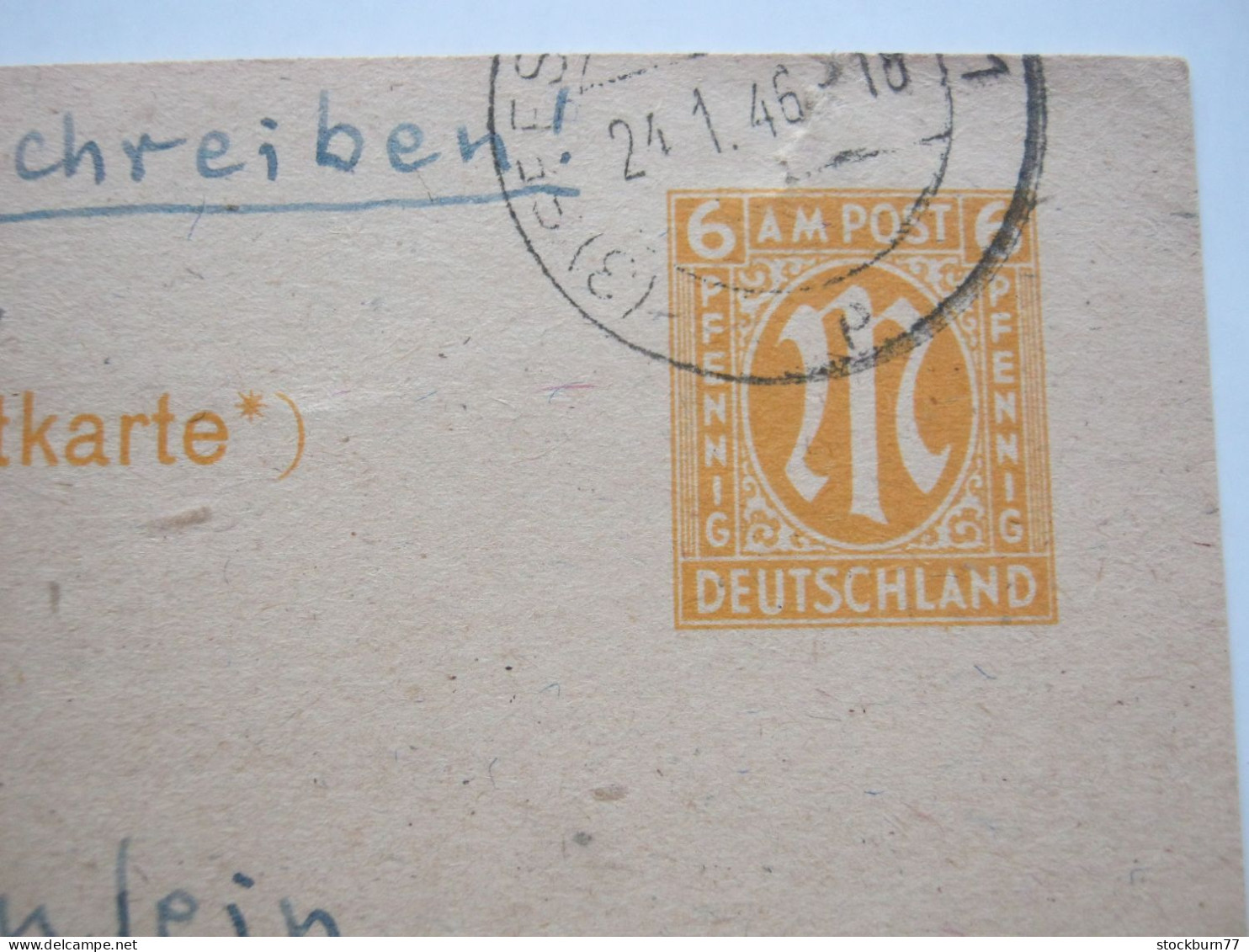 1946 , SEESTADT ROSTOCK , Stempel Auf 6 Pfg. AM - Post Karte , Abs. Aus Rostock - Postwaardestukken