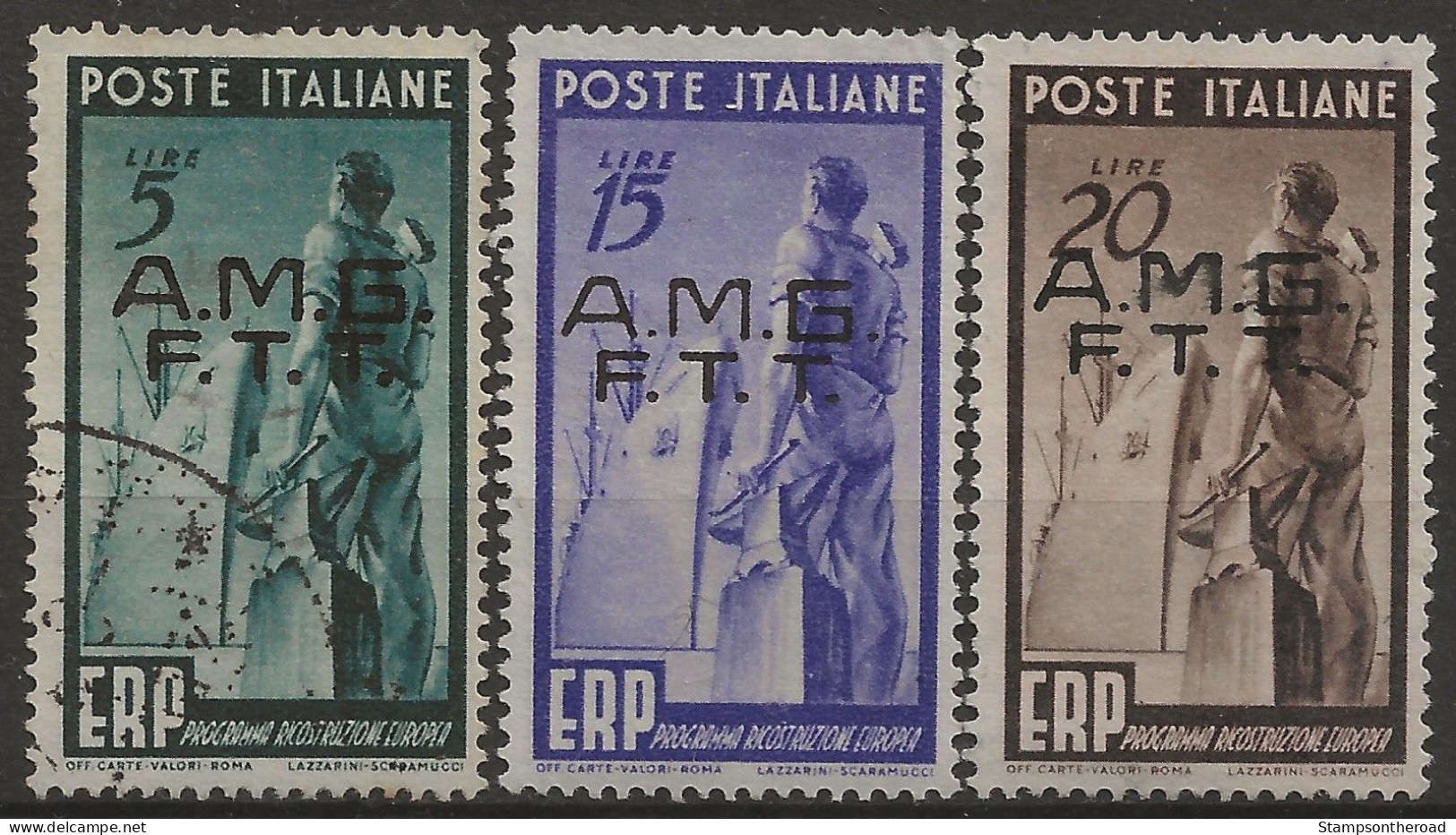 TZA43-45U - 1949 Trieste Zona A, Sassone Nr. 43/45, Serie Completa Di 3 Francobolli Usati Per Posta °/ - Oblitérés