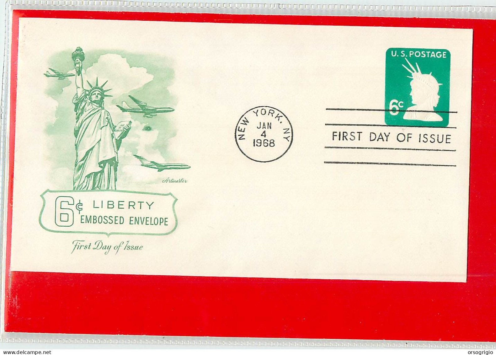 USA - EMBOSSED STAMPED ENVELOPE - FDC 1968  6c. - 1961-80