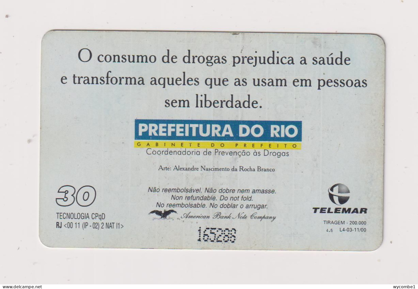 BRASIL - Anti Drug Abuse Inductive  Phonecard - Brasil