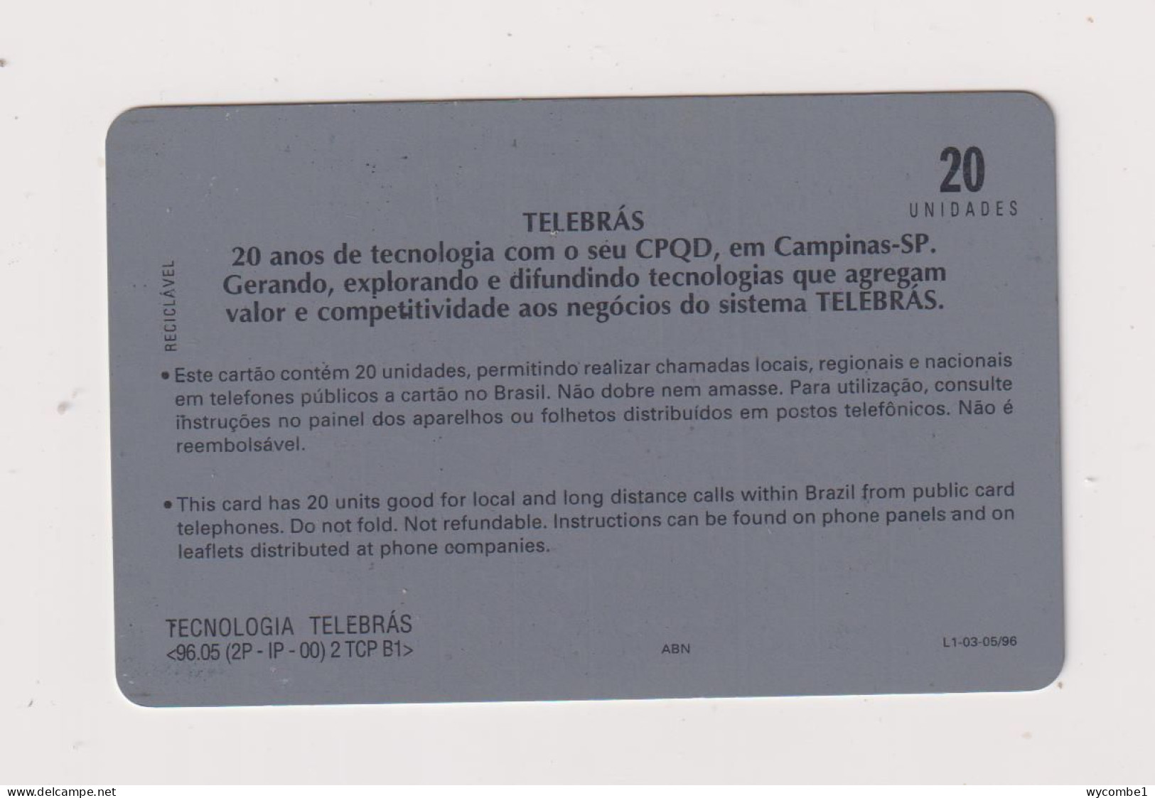 BRASIL - Telebras Inductive  Phonecard - Brésil