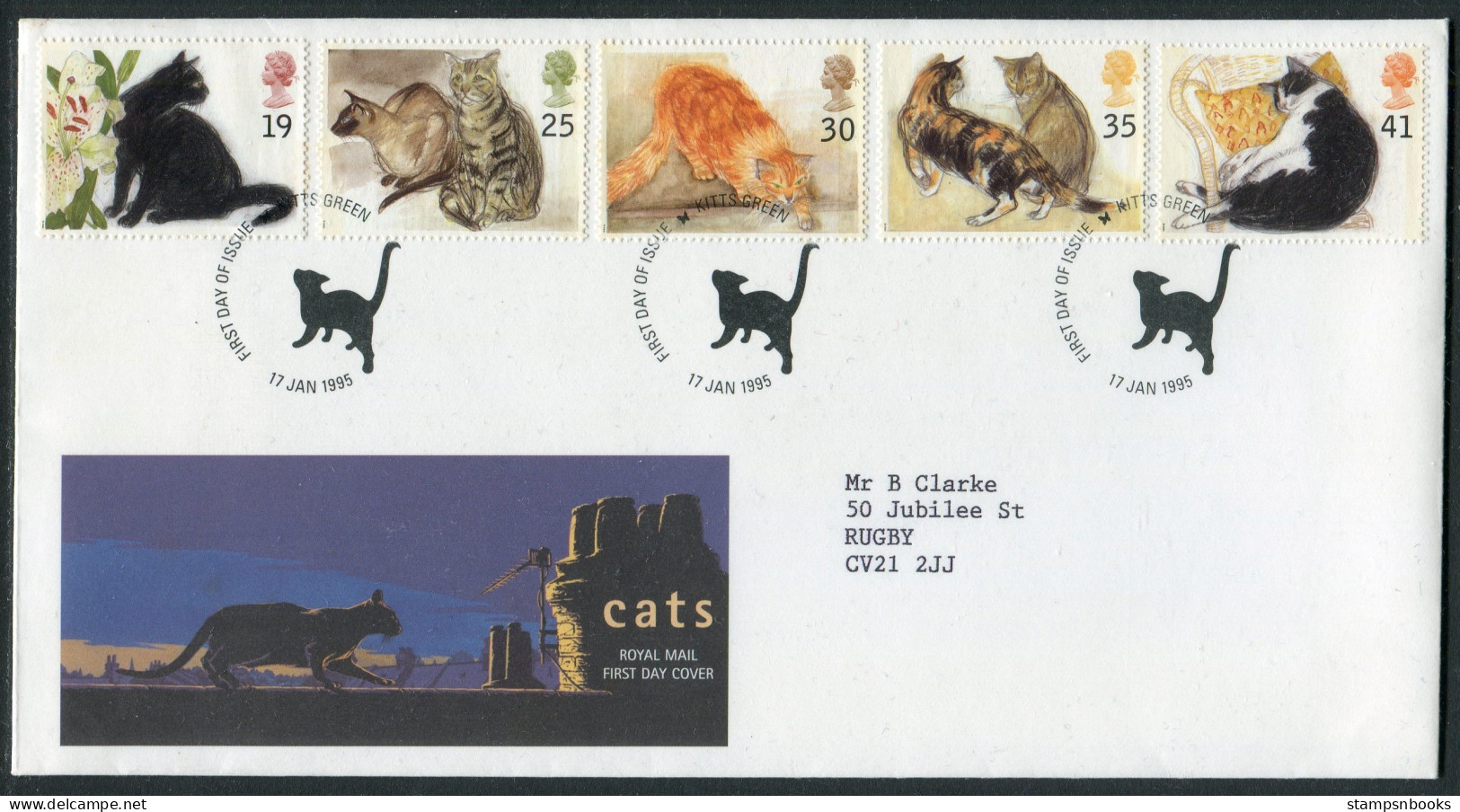 1995 GB Cats First Day Cover, Kitts Green FDC - 1991-2000 Dezimalausgaben