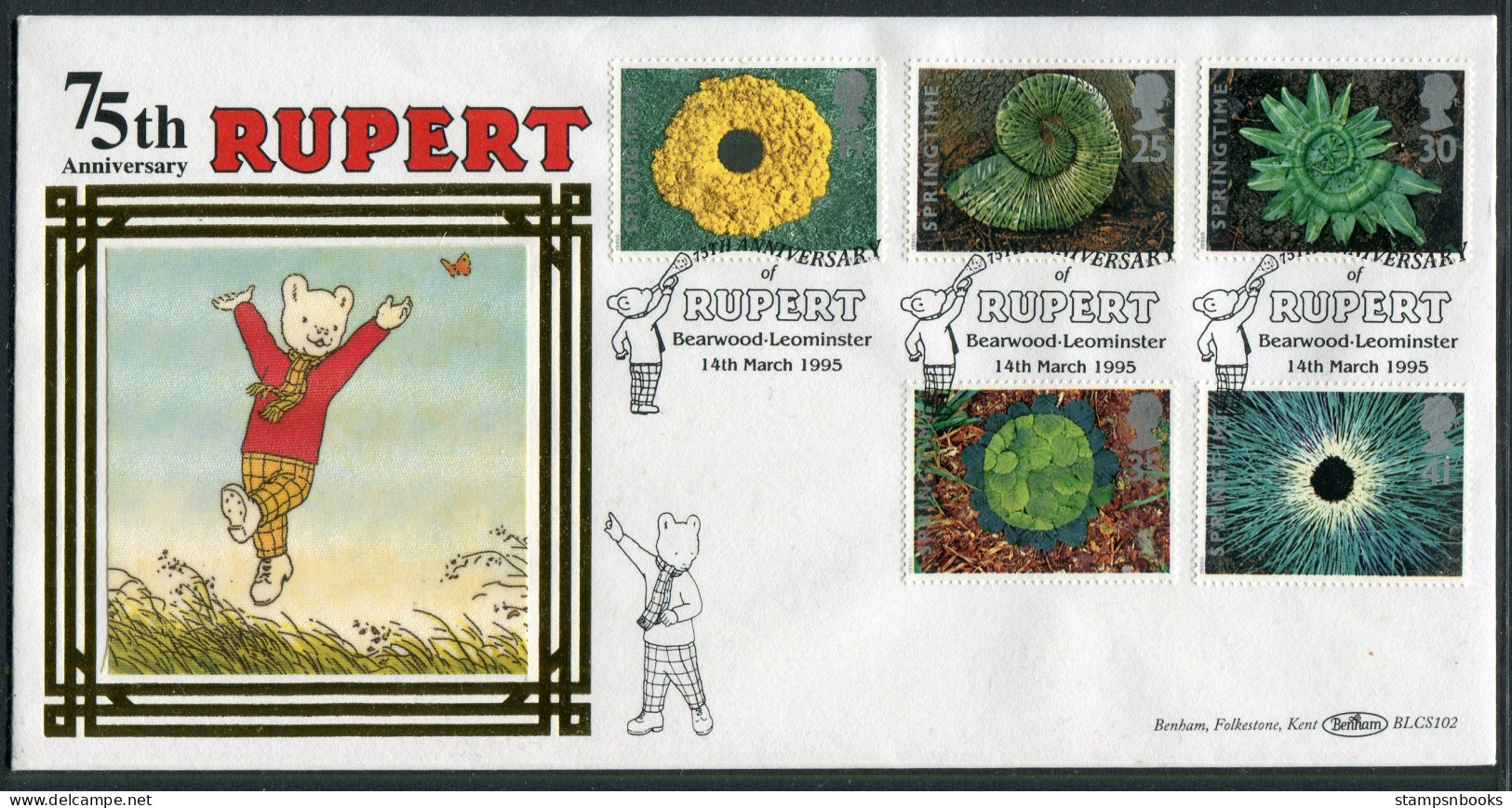 1995 GB Springtime, Rupert Bear First Day Cover, Bearwood Leominster Benham BLCS 102 FDC - 1991-2000 Em. Décimales