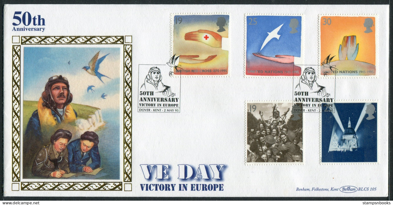 1995 GB VE Day, WW2 Victory In Europe First Day Cover, Dover RAF Benham BLCS 105 FDC - 1991-2000 Dezimalausgaben