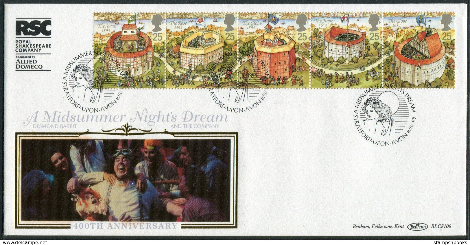 1995 GB Royal Shakespeare Company Globe Theatre First Day Cover,  Midsummer Night's Dream Benham BLCS 108 FDC - 1991-2000 Em. Décimales