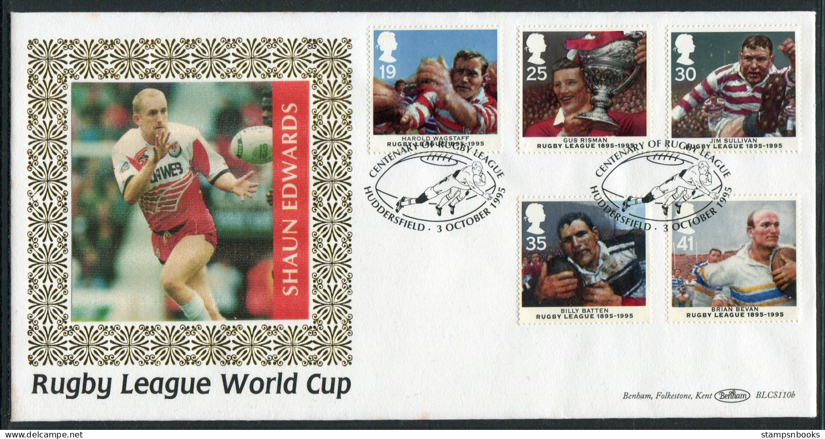 1995 GB Rugby League World Cup, Sean Edwards First Day Cover, Huddersfield Benham BLCS 110 FDC - 1991-2000 Dezimalausgaben