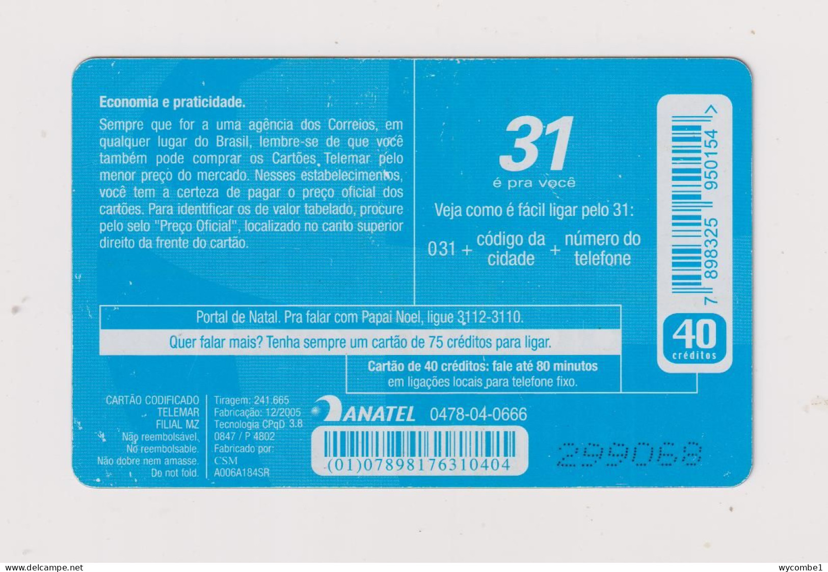 BRASIL - Telemar Inductive  Phonecard - Brésil