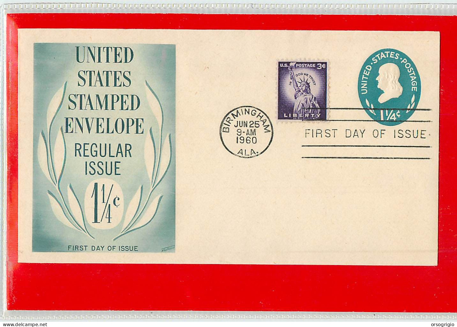 USA - EMBOSSED STAMPED ENVELOPE - FDC 1960  1,4c. - 1941-60
