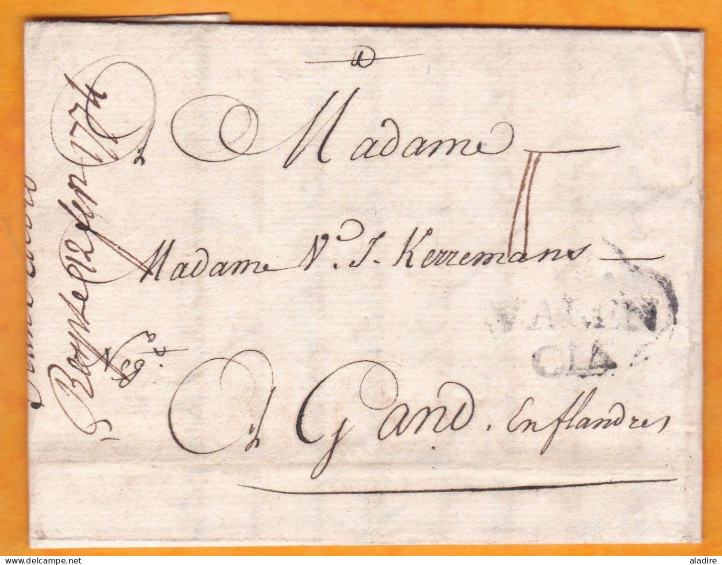 1773 - Marque Postale VALENCIA Sur Lettre Pliée Avec Corresp En Français Vers GANTE, Flandres, Provinces Unies - ...-1850 Prefilatelia