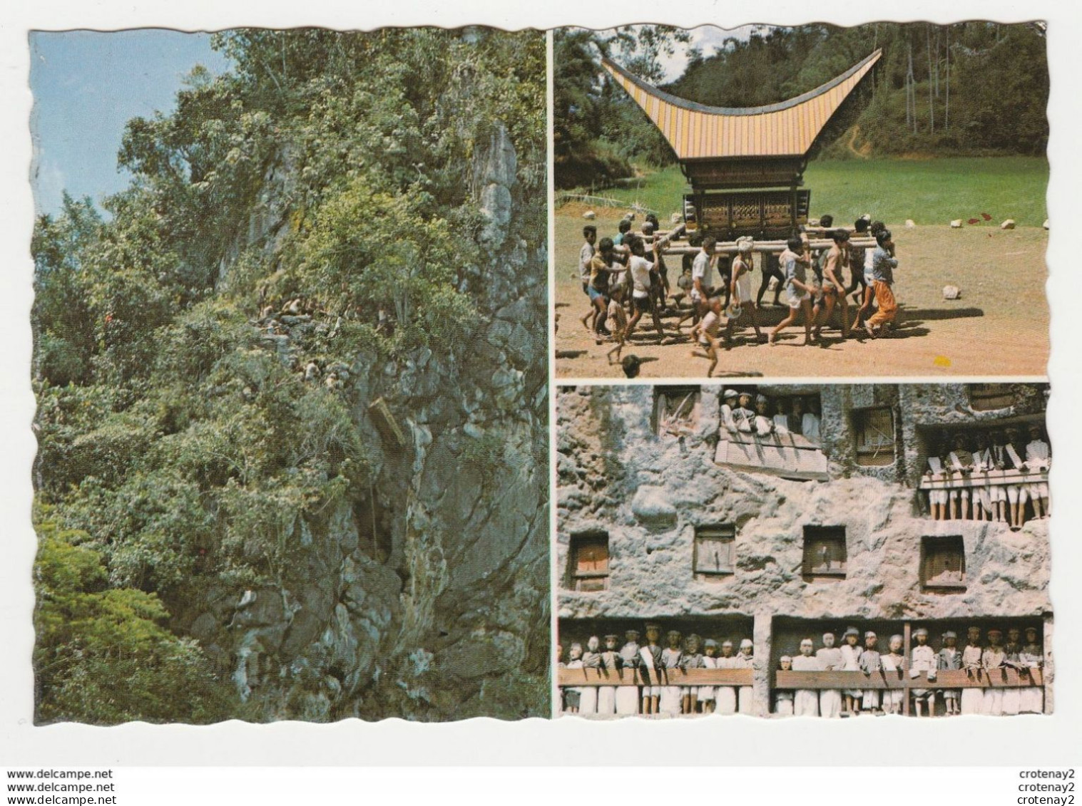 Indonésie En 3 Vues VOIR Timbre Cliff Graveyard In Tana Toraja South Sulawesi VOIR DOS - Indonesië