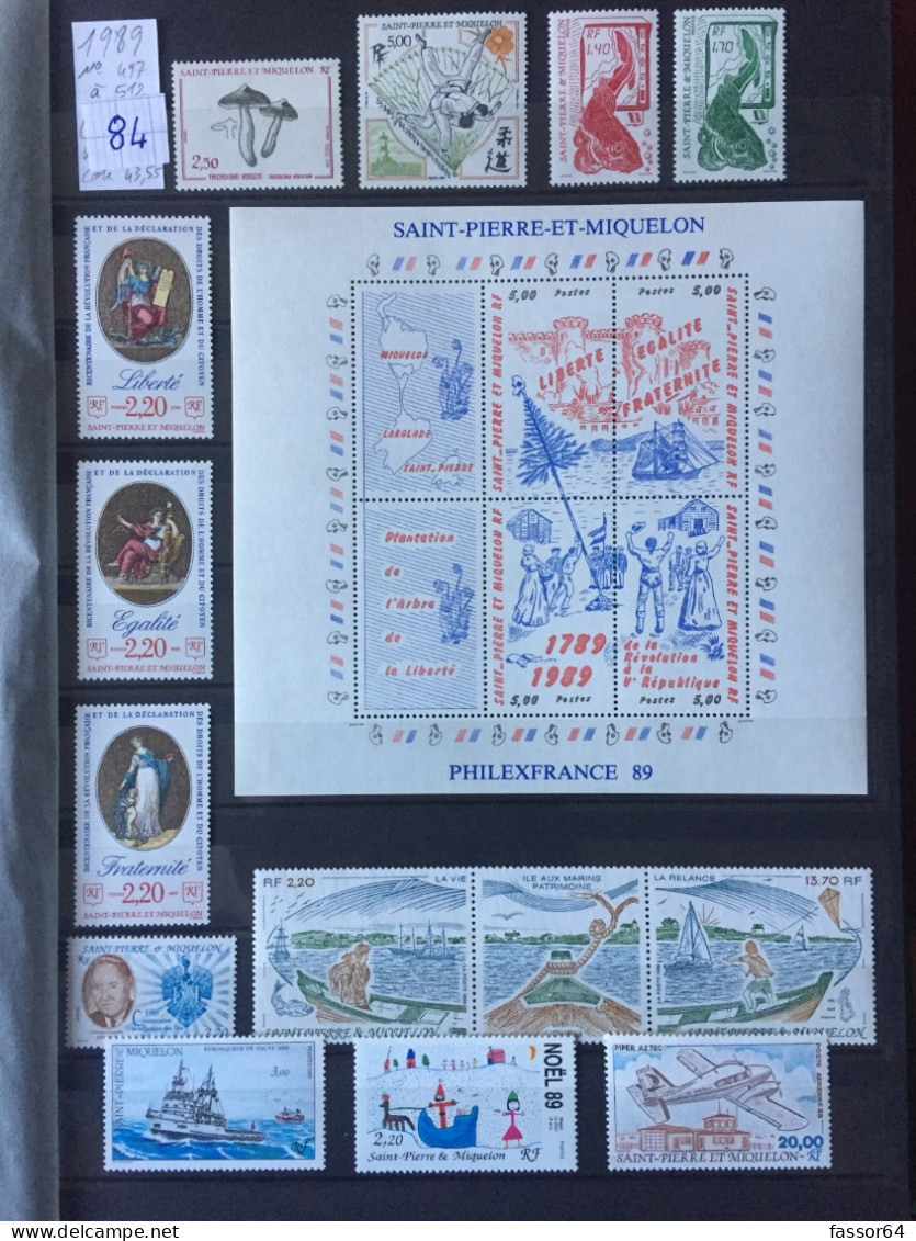 Saint Pierre Et Miquelon Lot 84 Neuf 1989/1996 Complet Valeur Faciale 98 Euros - Altri & Non Classificati