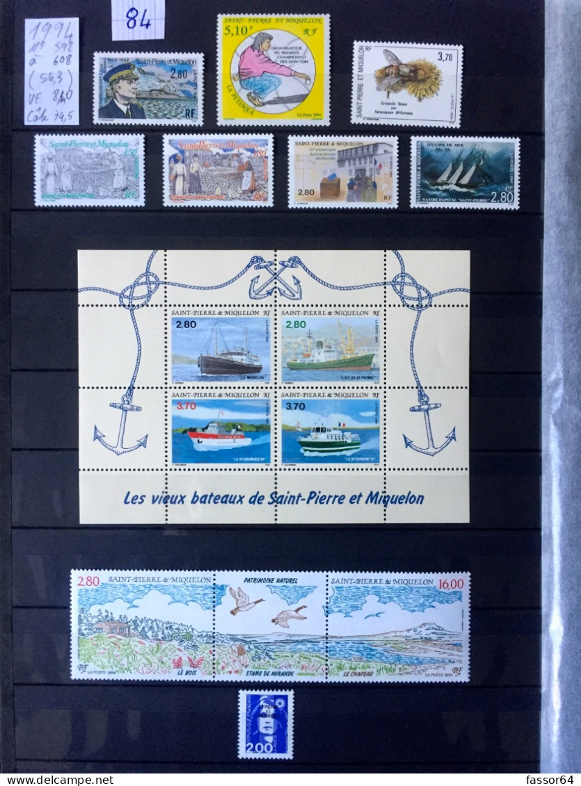 Saint Pierre et Miquelon Lot 84 Neuf 1989/1996 complet Valeur Faciale 98 euros