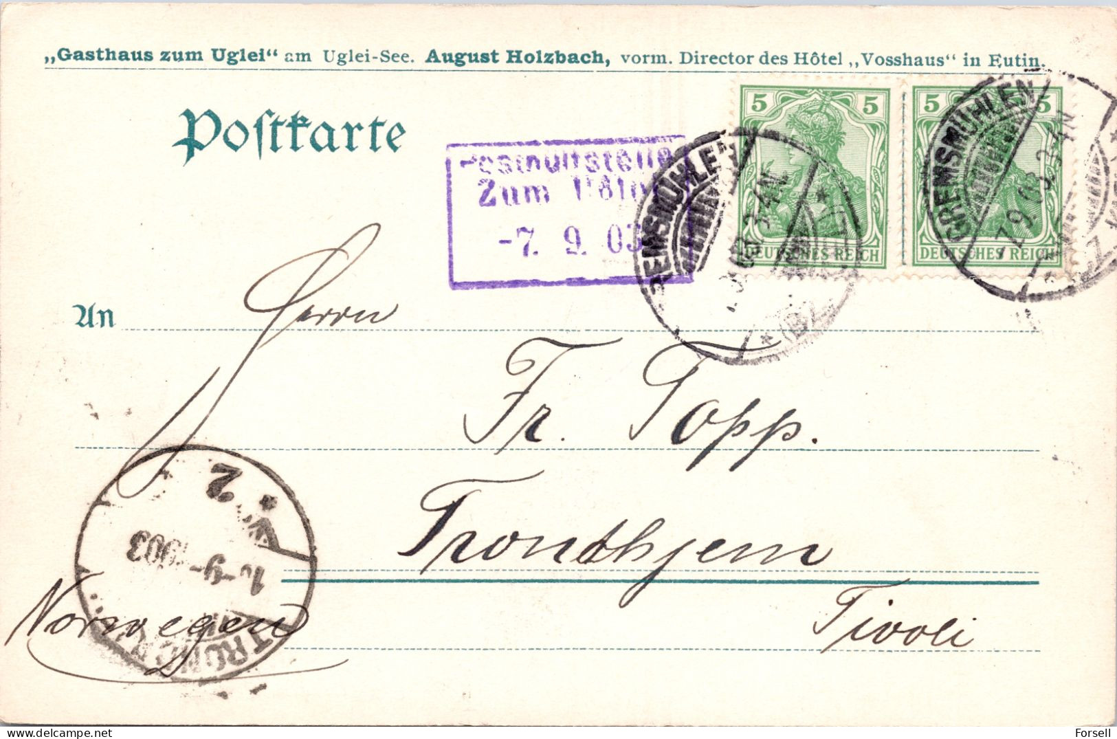 Mondnacht Am Ugleisee (Stempel: Gremsmühlen , 1903 Nach Norwegen) - Malente-Gremsmuehlen