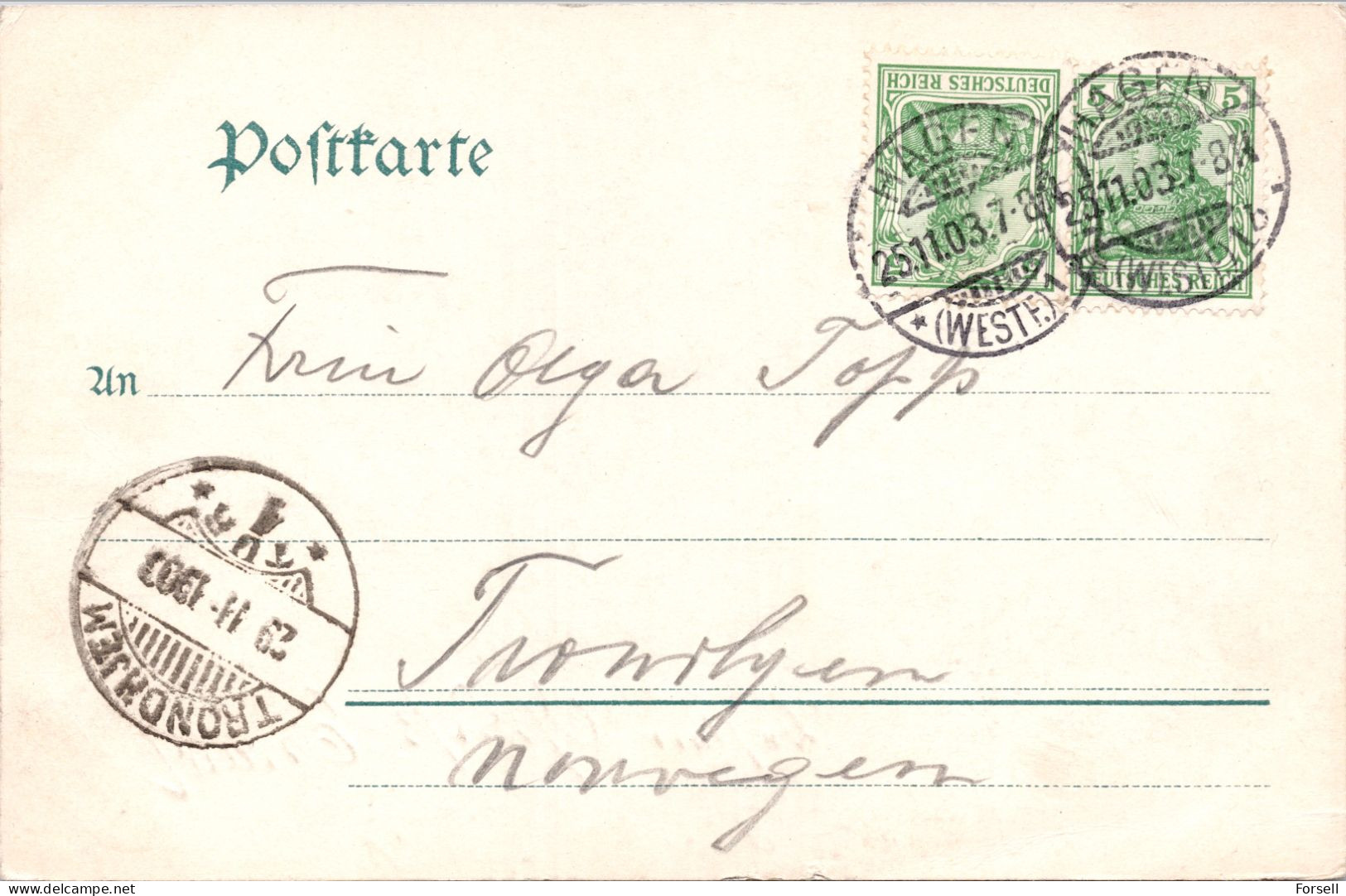 Waldlust Hagen (Stempel: Hagen , 1903,  Nach Norwegen) - Hagen