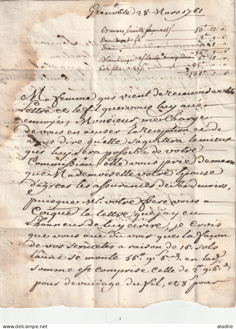 1761 - Mention Manuscrite PAR EXPRES Sur Lettre Pliée De Grenoble Vers Chabons, Isère - Règne De Louis XV - 1701-1800: Voorlopers XVIII