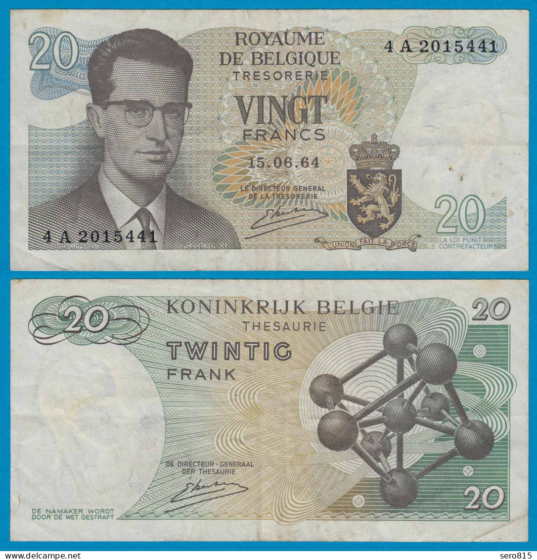 Belgien - Belgium 20 Francs Banknote 15.6.1964 Pick 138 Gebraucht     (19116 - Autres & Non Classés