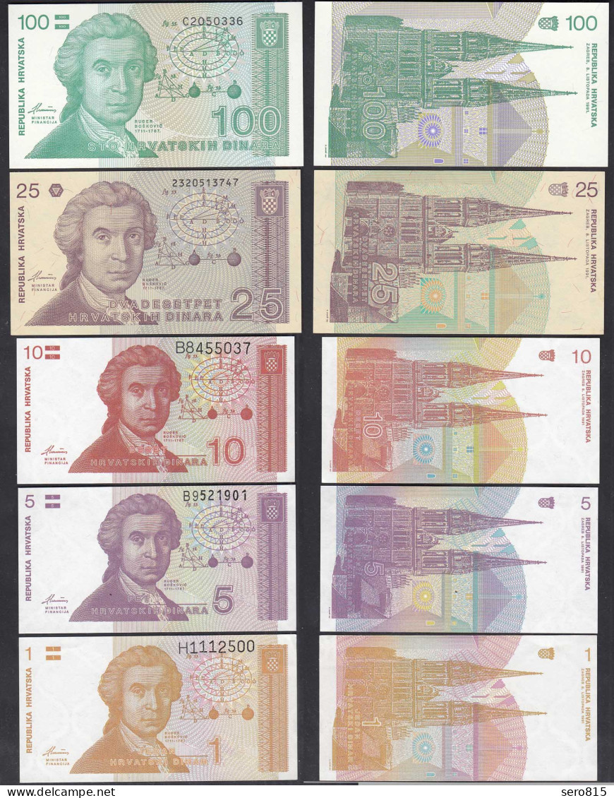 Kroatien - Croatia 1,5,10,25,100 Dinara 1991 UNC (1)    (26601 - Croacia
