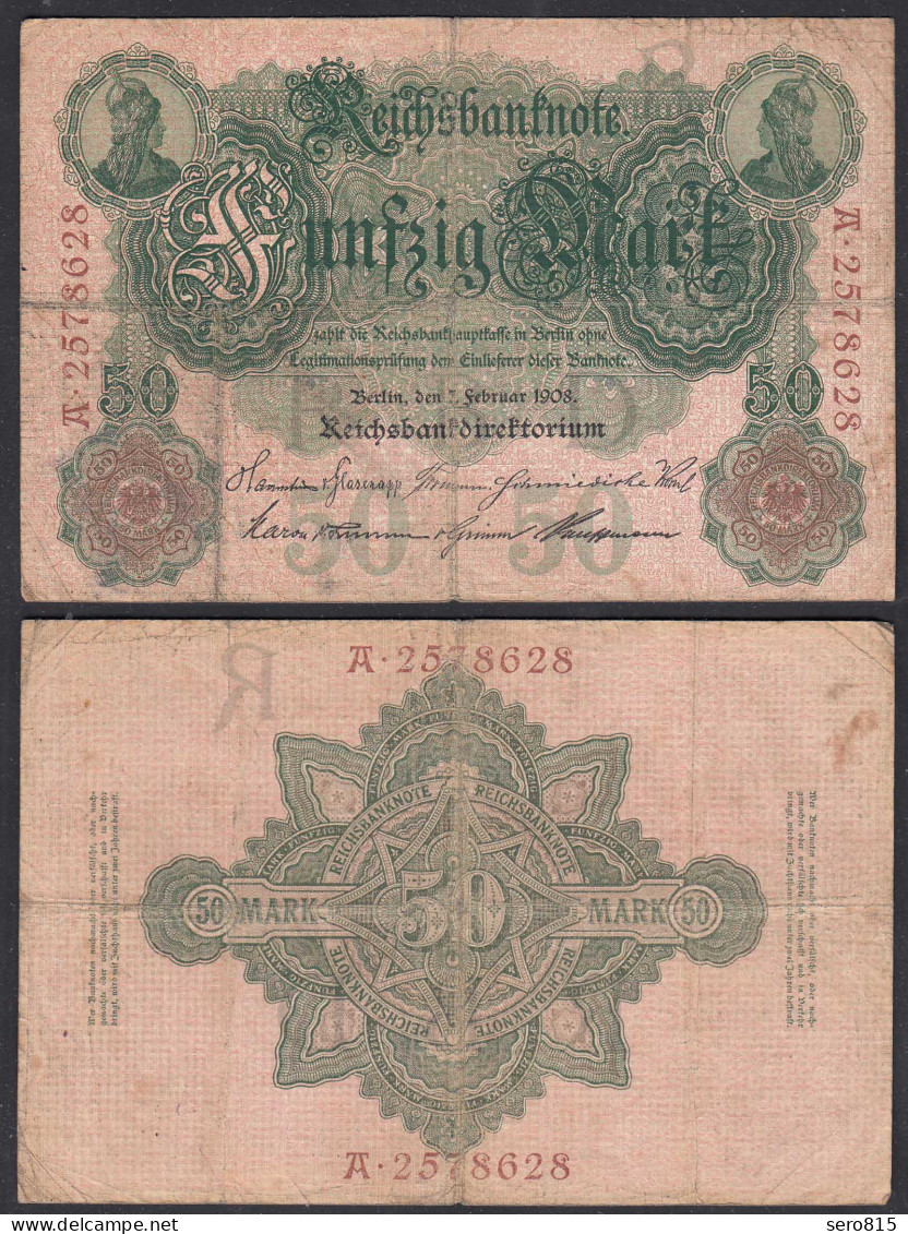 Ro 32 Reichsbanknote 50 Mark 1908 Pick 32 - F- (4-)  UDR R Seria A     (27903 - Autres & Non Classés