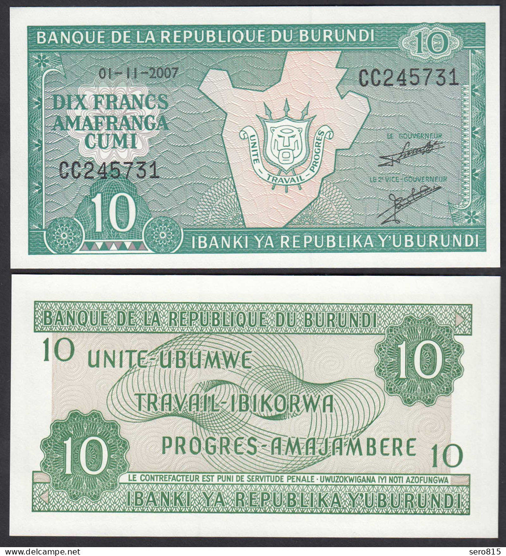 Burundi 10 Francs 01-11-2007 PICK 33e UNC (1)    (30174 - Other - Africa