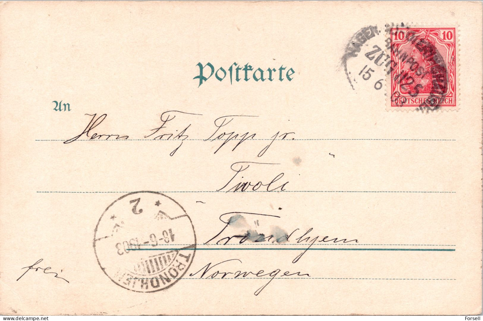 Hagen I.W. , Mit Stadtgarten  (Bahnpost Stempel: Hagen-Dieringhausen , 1903 , Nach Norwegen) - Hagen