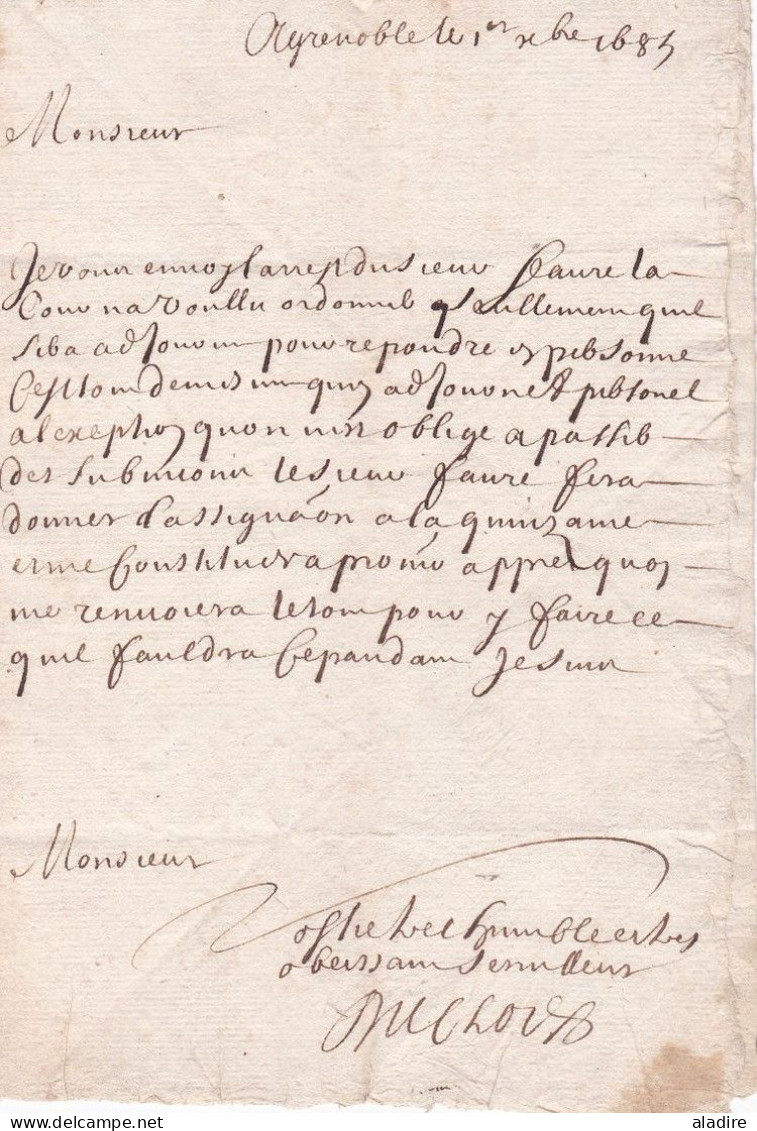 1684 - Lettre Pliée De Grenoble Vers La Frette, Dauphiné, Aujourd'hui Isère - Règne De Louis XIV - ....-1700: Precursors