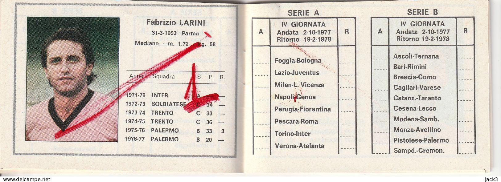 CALENDARIETTO - STAGIONE SPORTIVA 1977/78 - PALERMO