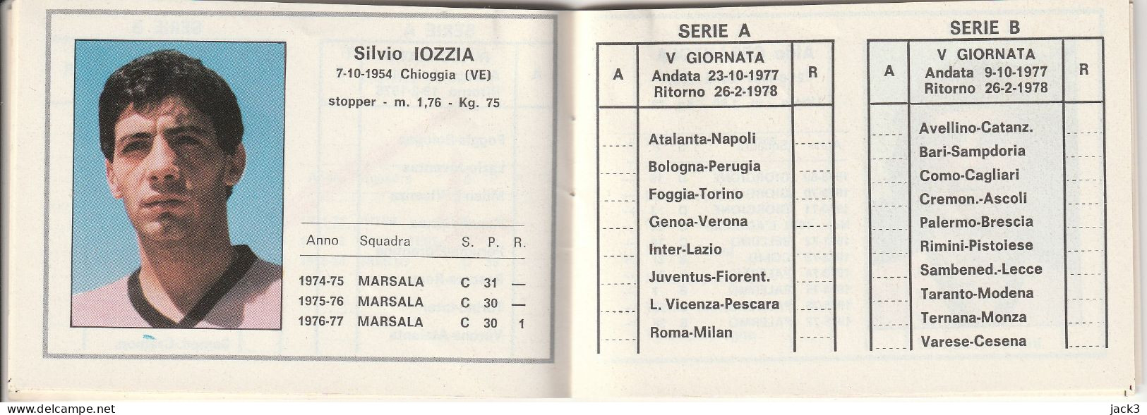 CALENDARIETTO - STAGIONE SPORTIVA 1977/78 - PALERMO