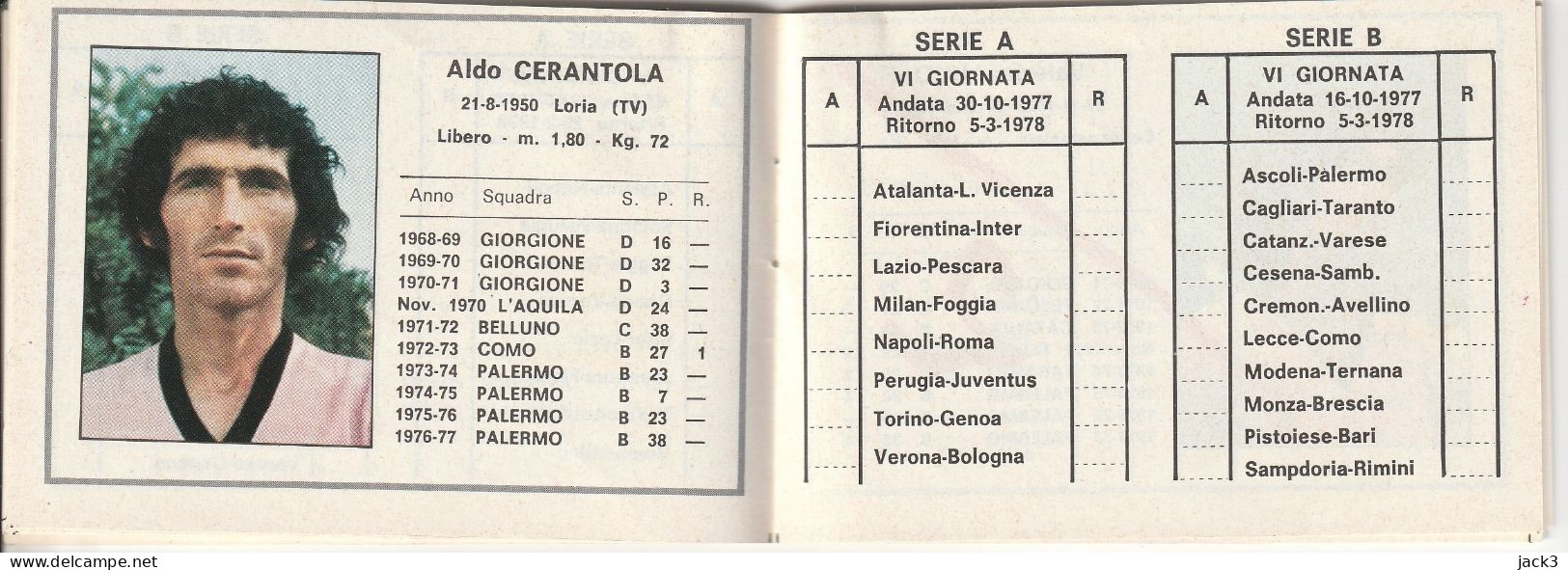 CALENDARIETTO - STAGIONE SPORTIVA 1977/78 - PALERMO