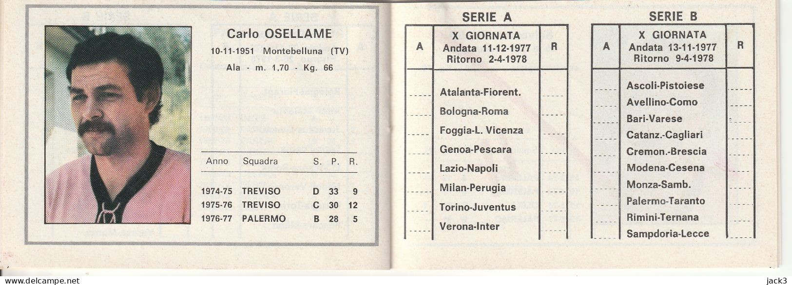 CALENDARIETTO - STAGIONE SPORTIVA 1977/78 - PALERMO