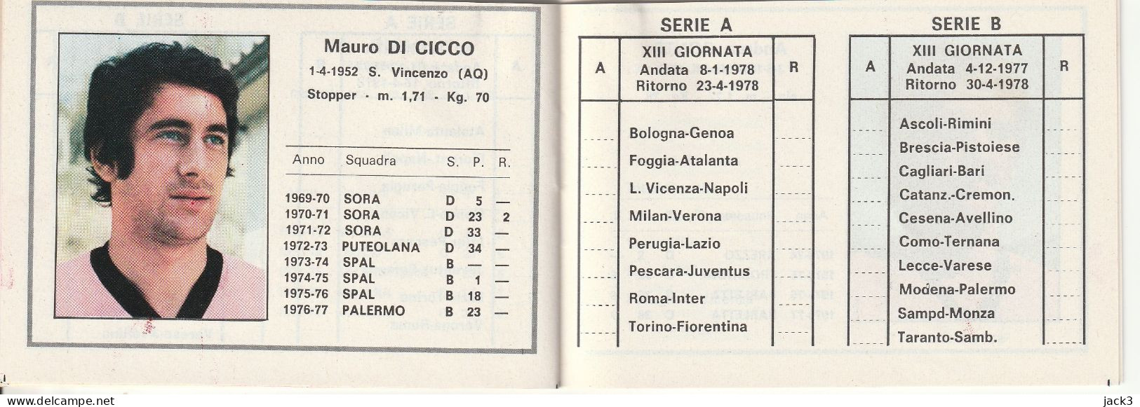 CALENDARIETTO - STAGIONE SPORTIVA 1977/78 - PALERMO