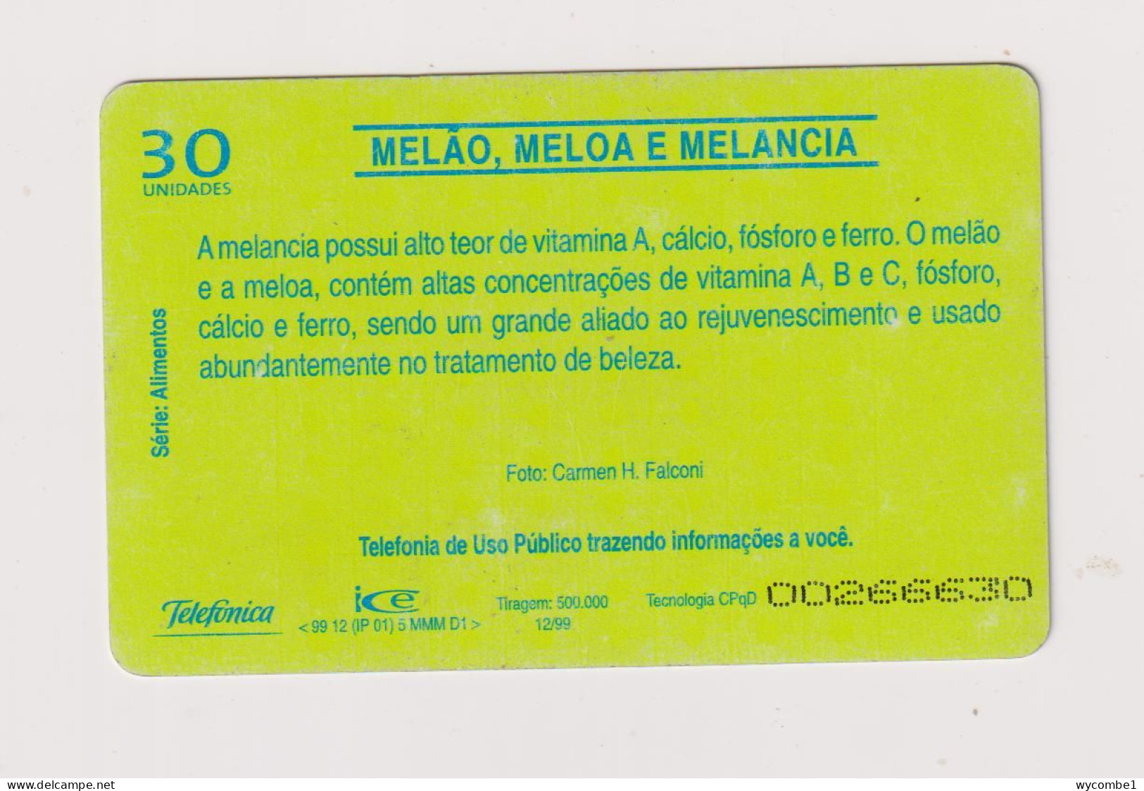 BRASIL - Fruit Melons Inductive  Phonecard - Brésil