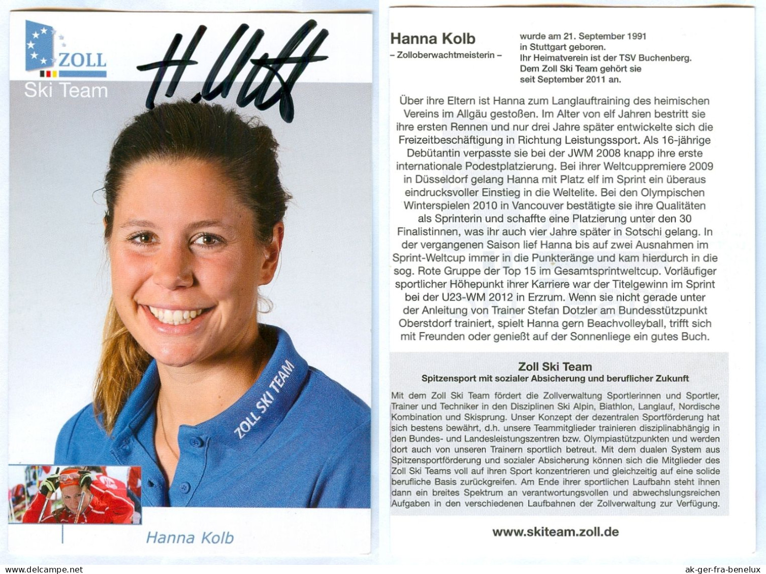 Autogramm Zoll Ski Team AK Langläuferin Hanna Kolb Stuttgart Buchenberg Olympia DSV Deutschland Cross-country Skiing - Handtekening