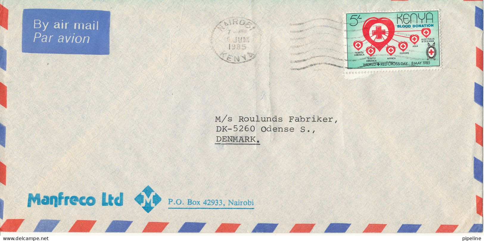 Kenya Air Mail Cover Sent To Denmark 6-6-1985 Single Franked Blood Donation - Kenya (1963-...)