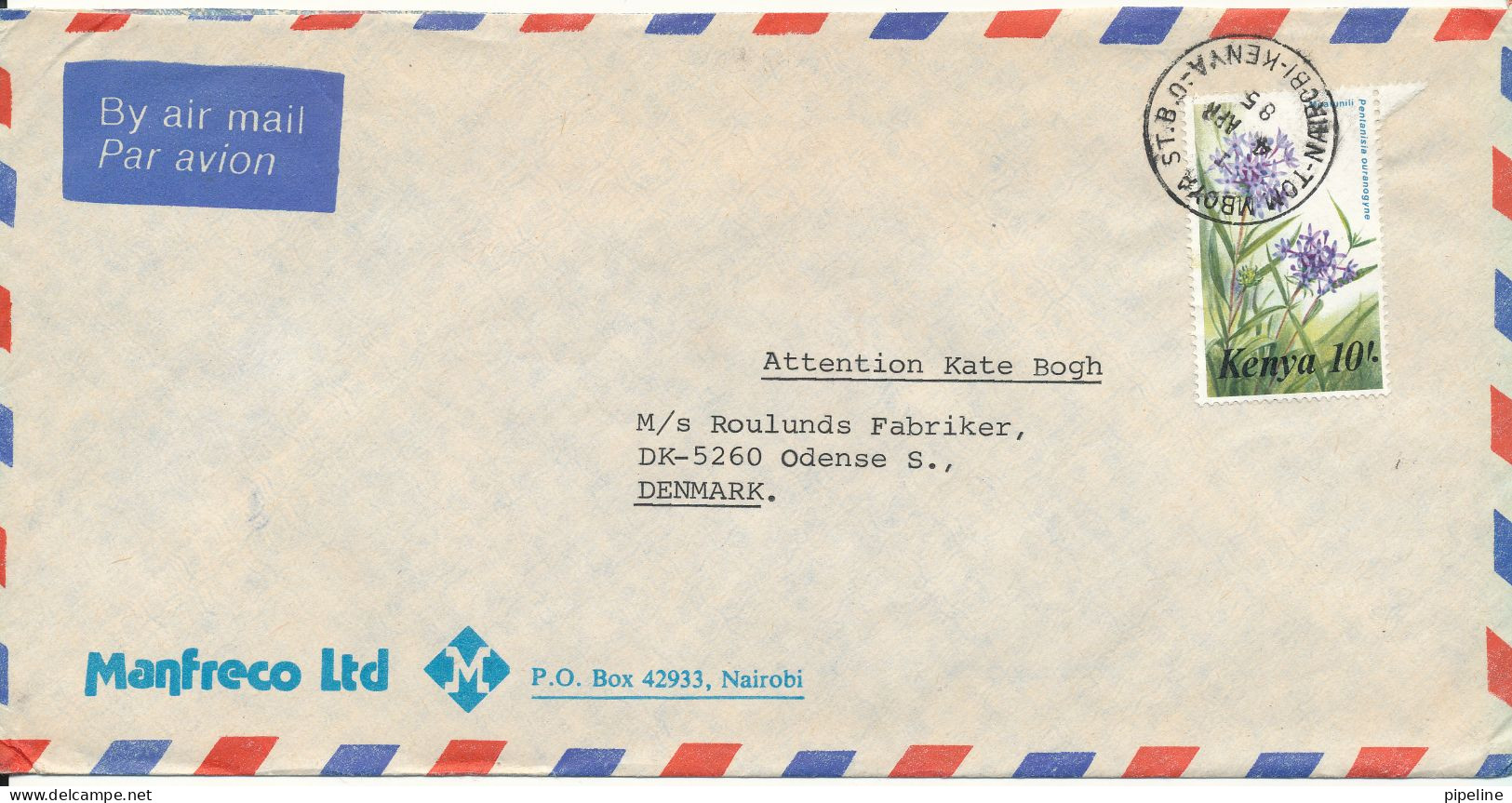 Kenya Air Mail Cover Sent To Denmark 4-4-1985 Single Franked - Kenya (1963-...)