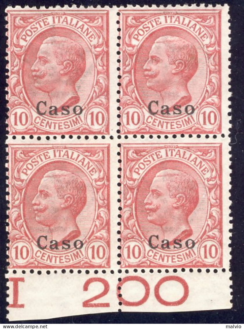 1912-Caso (MNH=**) Quartina 10c. Bordo Di Foglio Cat.Sassone Euro 15 Plus - Egeo (Caso)