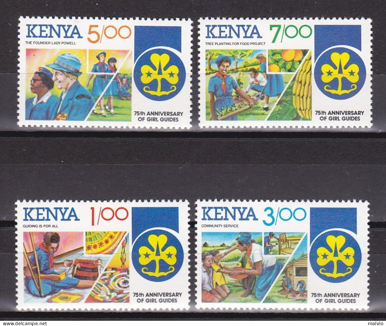 1985-Kenya (MNH=**) S.4v."Scout, Girl Guides 75th Anniversary" - Kenya (1963-...)