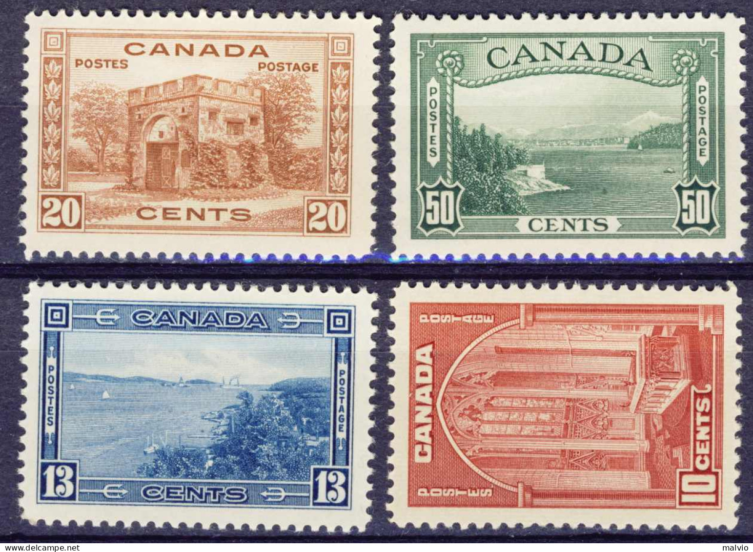 1938-Canada (MNH=**) Quattro Valori "Vedute" - Erst- U. Sonderflugbriefe