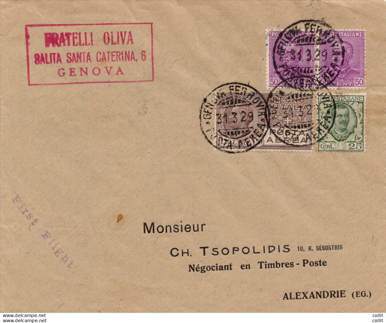 1929 Genova/Alessandria D'Egitto Del 31.3.29 - Aerogramma - Marcofilía (Aviones)