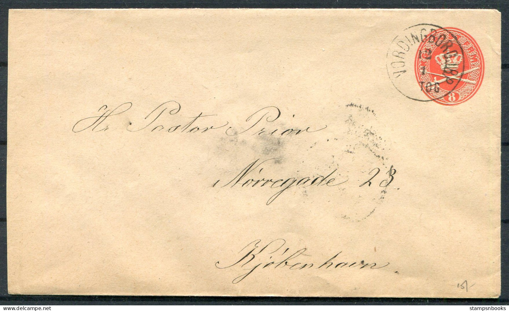 Denmark 8ore Stationery Cover VORDINGBORG JB.P. Railway - Copenhagen - Storia Postale