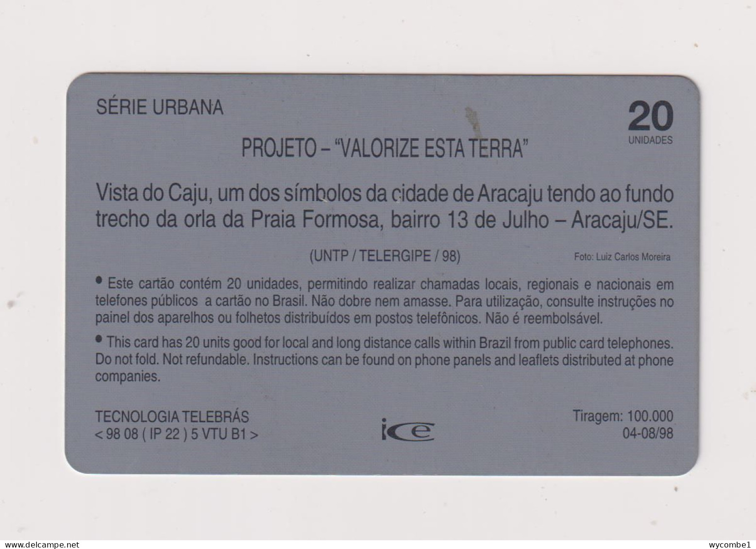 BRASIL - Vista Do Caju Inductive  Phonecard - Brésil