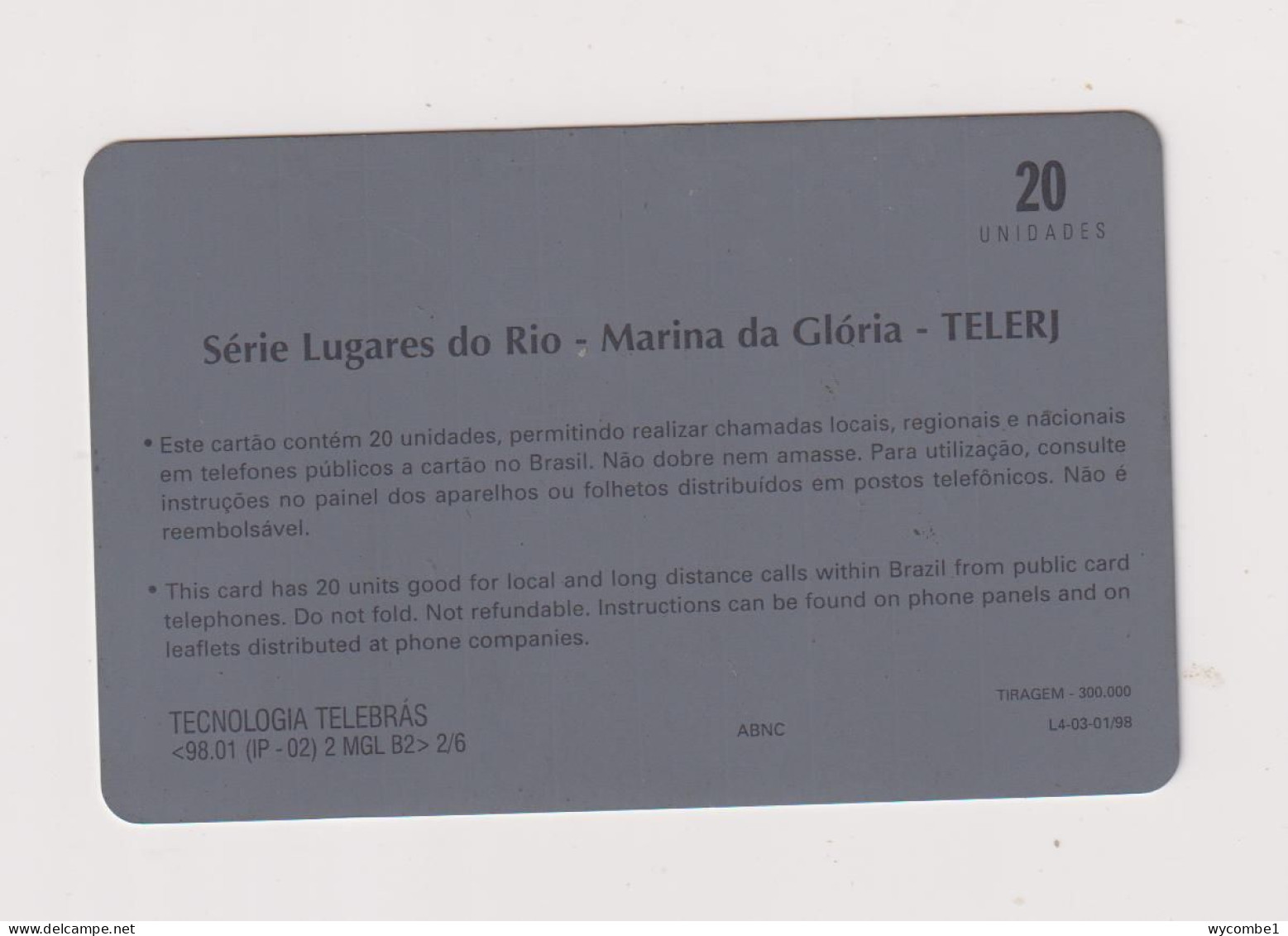 BRASIL - Marina Da Gloria Inductive  Phonecard - Brasilien