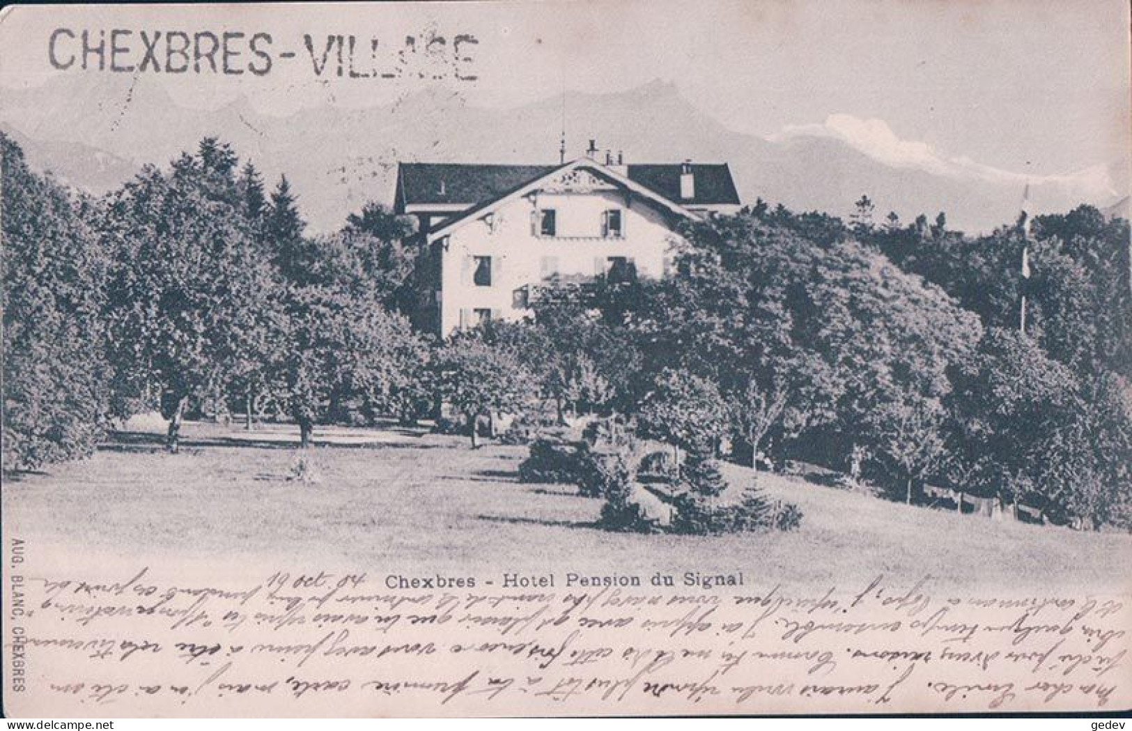 Chexbres VD, Hôtel Pension Du Signal, Cachet Linéaire "CHEXBRES VILLAGE" (13.10.1904) Timbre Décollé - Chexbres