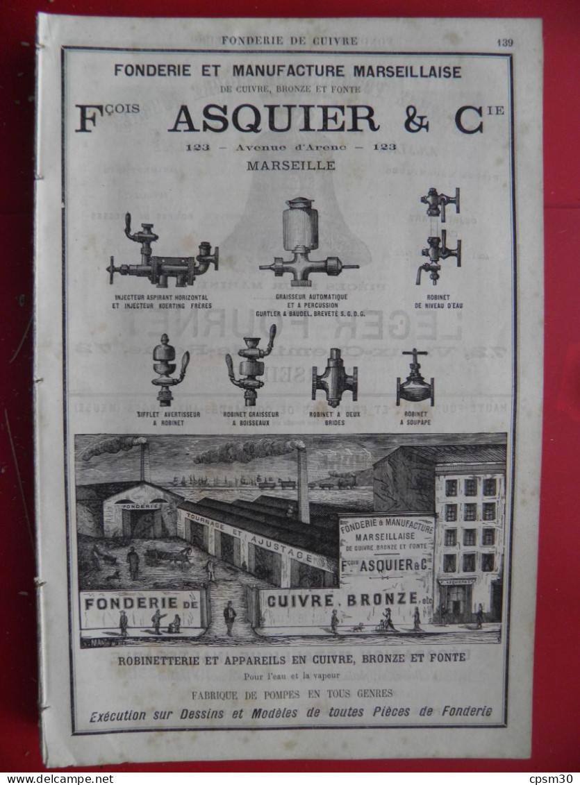 PUB 1884 - Fonderie Cuivre F Asquier Av D'Arenc, Léger Fournet Ch De Rome 13 Marseille, Chatel 55 Cousanges-Forges - Publicités