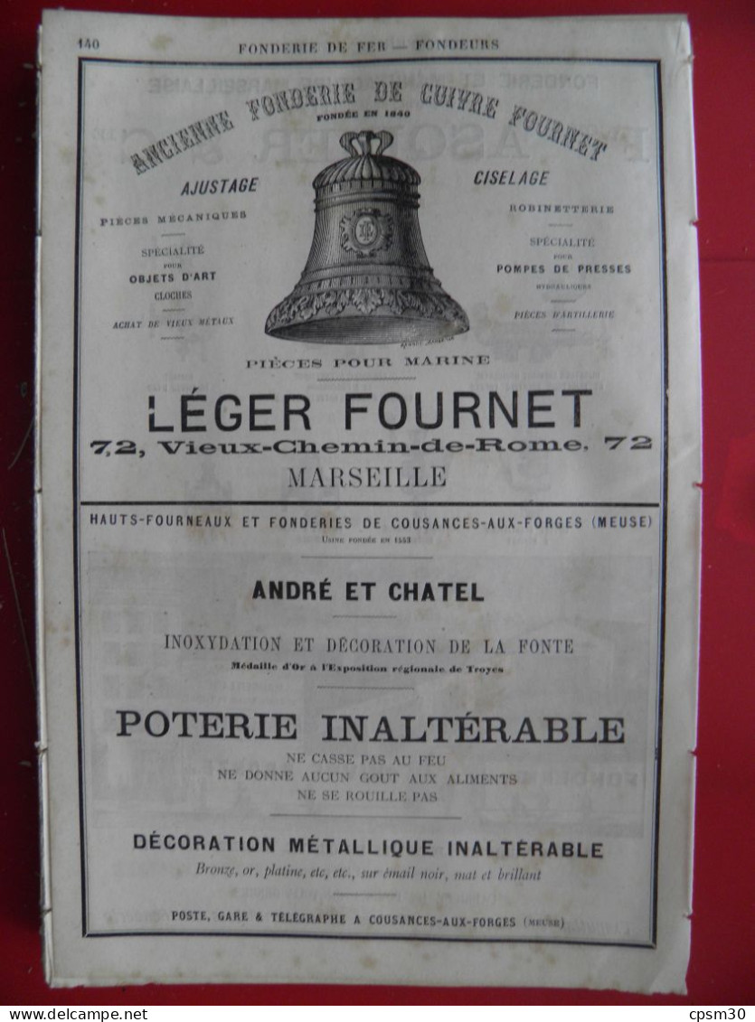 PUB 1884 - Fonderie Cuivre F Asquier Av D'Arenc, Léger Fournet Ch De Rome 13 Marseille, Chatel 55 Cousanges-Forges - Publicités
