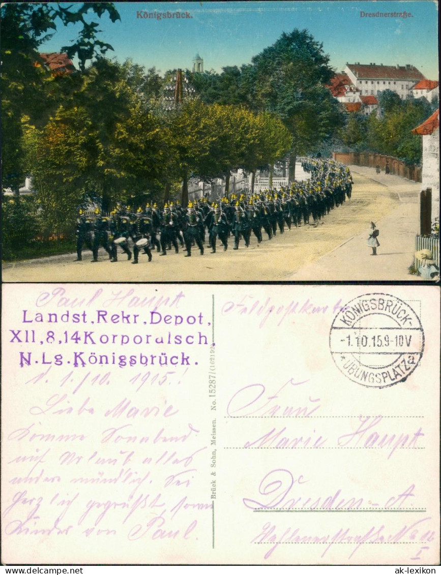 Königsbrück Kinspork Marschierende Soldaten - Dresdner Strasse 1915  - Koenigsbrueck