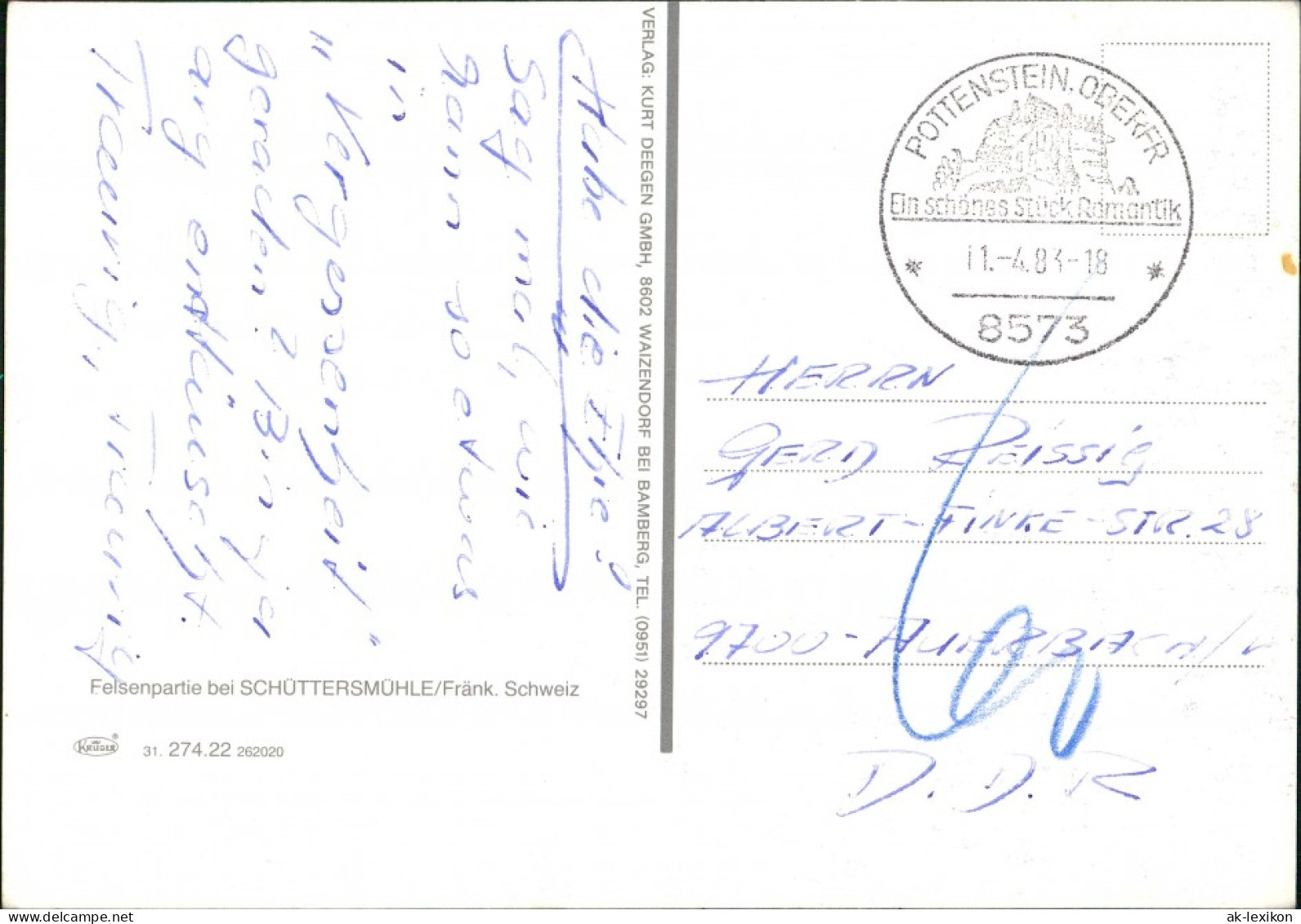 Pottenstein 1983   Ohne Briefmarke, Aber Gestempel (ohne Nachgebühr-Vermerk)gel - Pottenstein