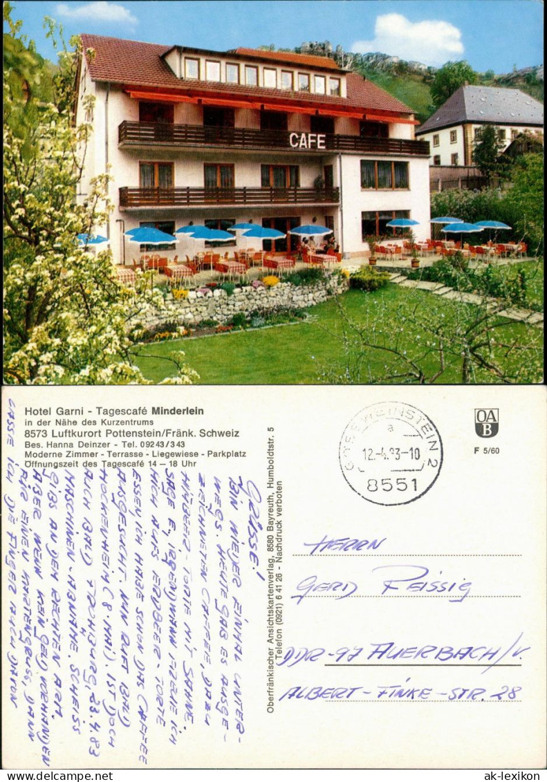 Pottenstein Hotel Garni Tagescafé Minderlein Bes. Hanna Deinzer 1983 - Pottenstein