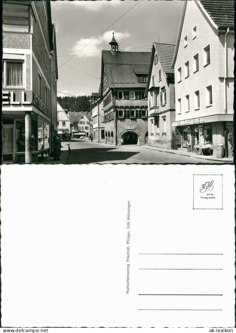 Münsingen (Württemberg) Strassen Partie, Geschäfte, Feinkost Geschäft Veil 1960 - Muensingen
