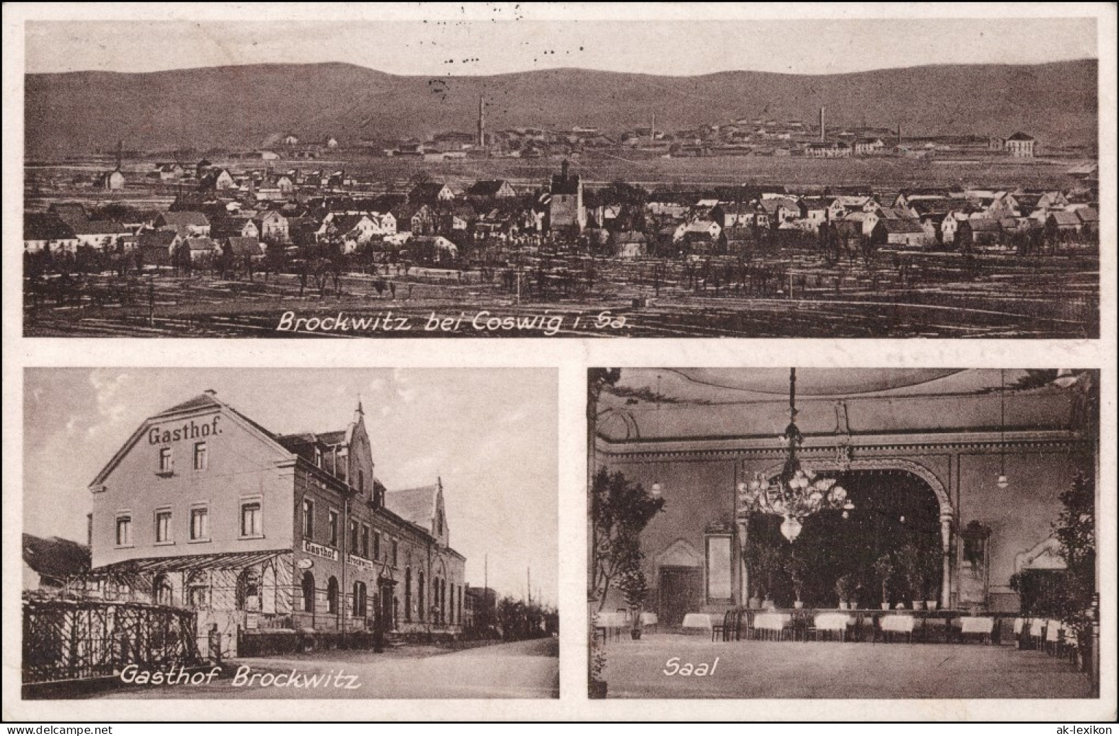 Ansichtskarte Brockwitz-Coswig (Sachsen) Totale, Gasthof, Saal 1928 - Coswig